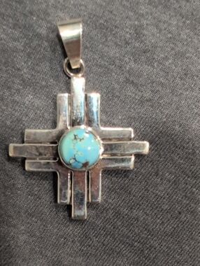 Turquoise Zia/Cross Pendant Sterling Silver